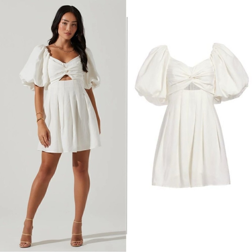 ASTR White Mini Dress with Puff Sleeves